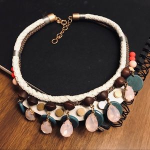 J. CREW 🗿Braided Leather & Jeweled Necklace